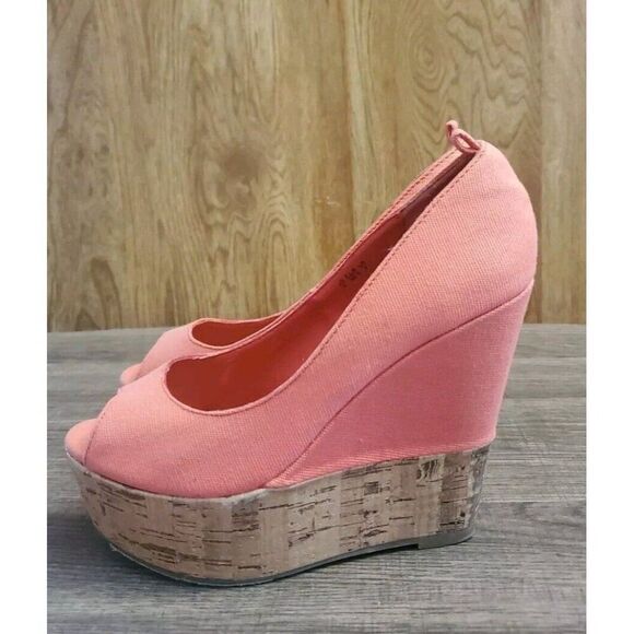 Just Fab Platform Wedge Peep Toe Shoes Pink Womens Size 6 - Picture 3 of 11
